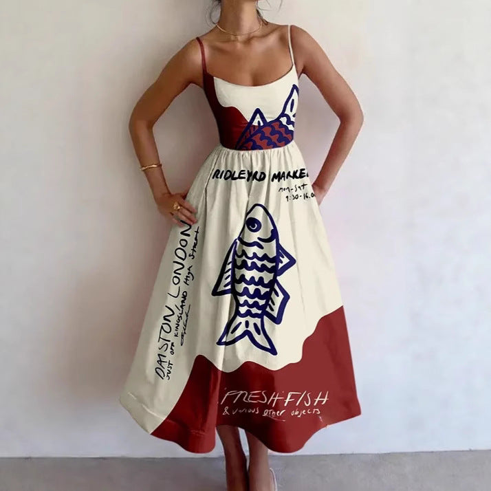 Womens Sleeveless Floral Print Shirt Collar Dress Long Dress