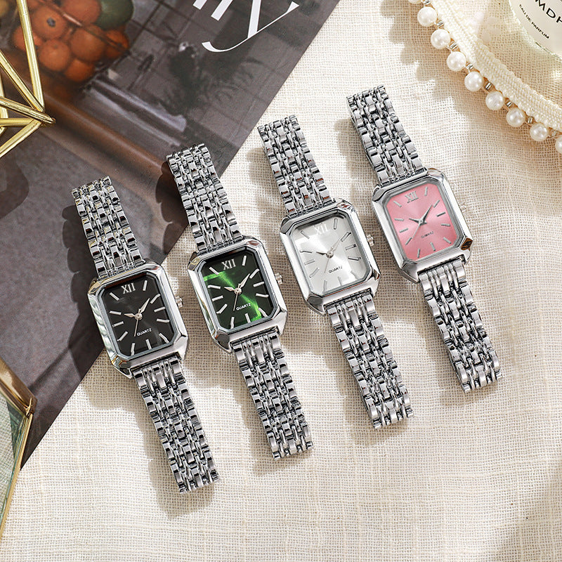 Women Fashion Square Quartz Wristwatch Stainless Steel Band Light Luxury