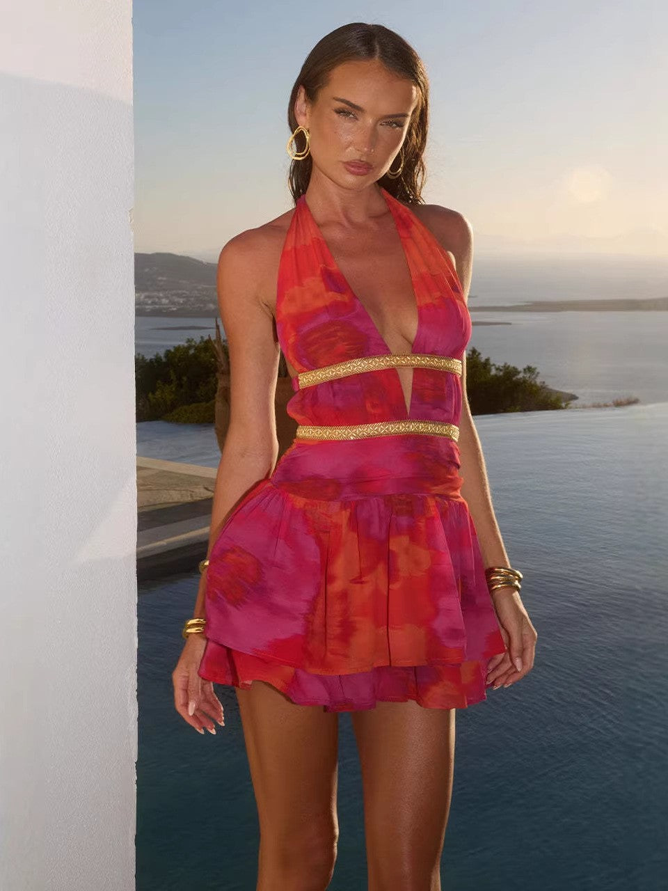 Sexy Backless Fashion Printed Casual Slim-Fit Strap Dress
