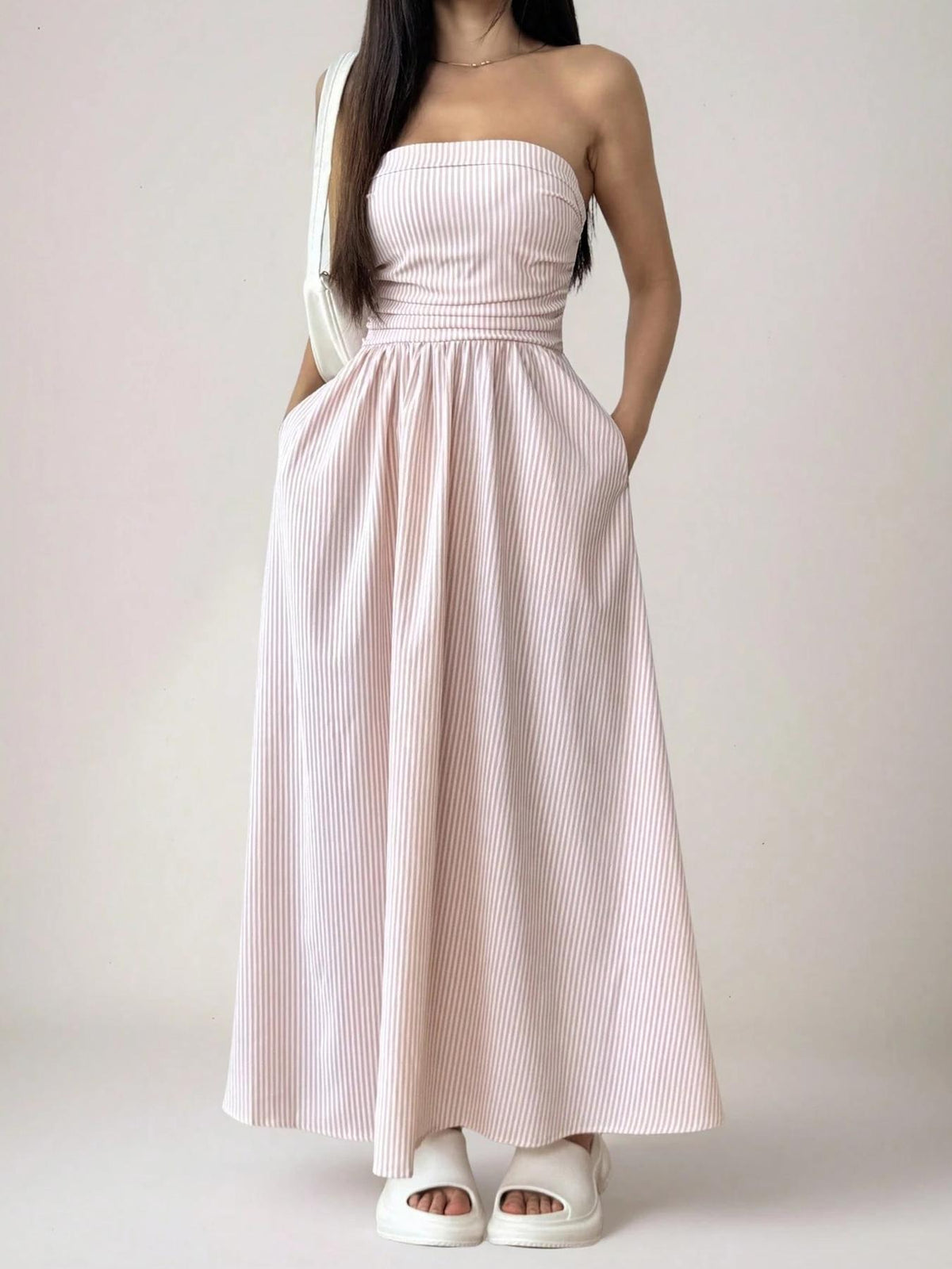 Tube Top Flap Pocket A-Line Dress