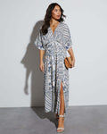 Women's V-Neck Printed A-Line Short Sleeve Dress