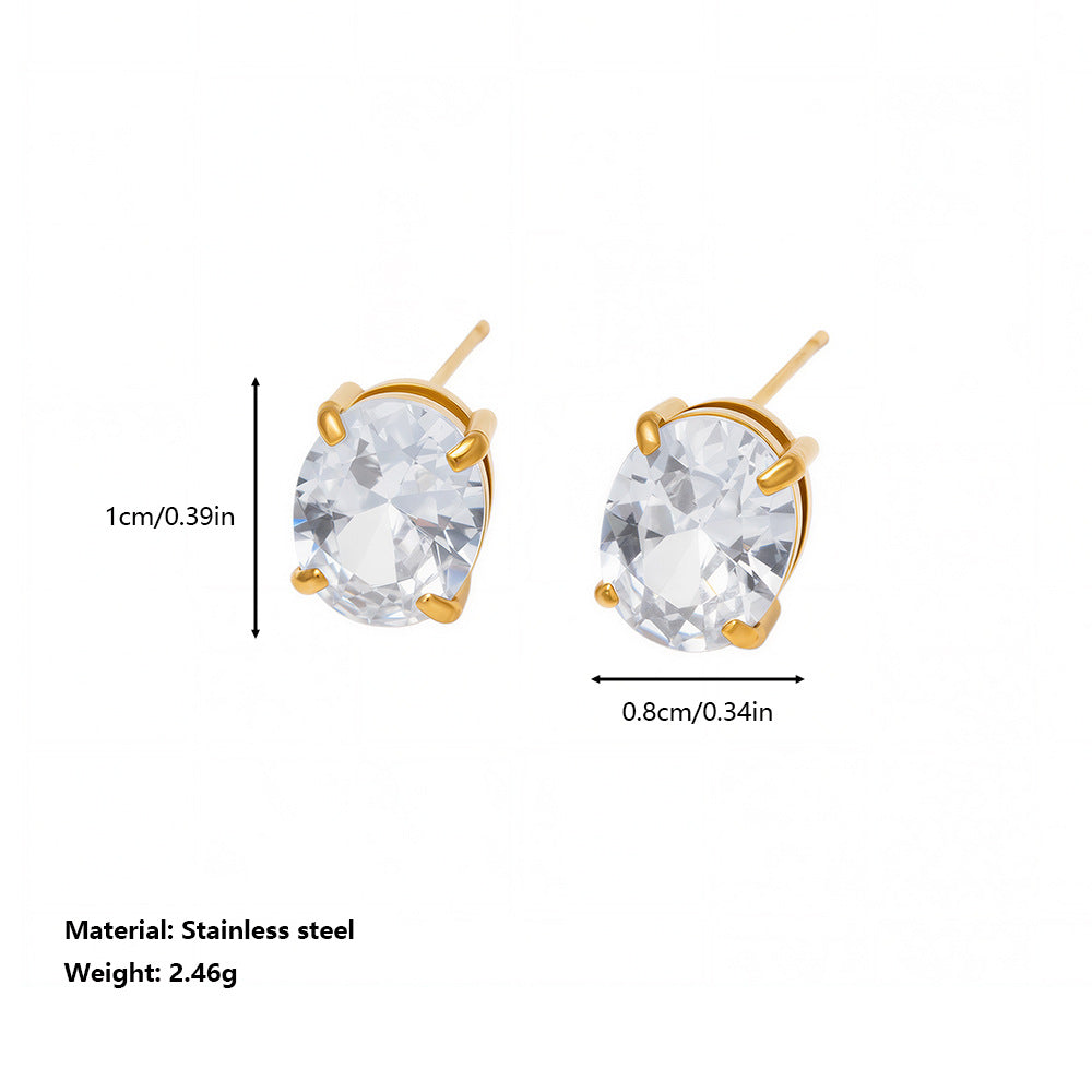 Stainless Steel Simple Geometric Heart-Shaped Square Zircon Earrings