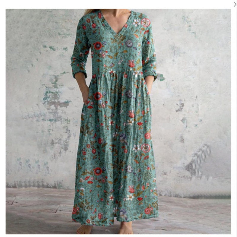 Printed Casual Loose Long Sleeve Dress