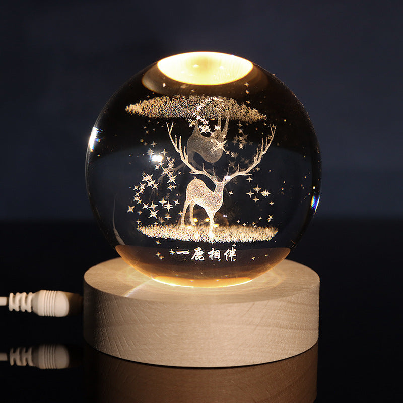 3D Engraved Crystal Ball Night Light with Warm Base