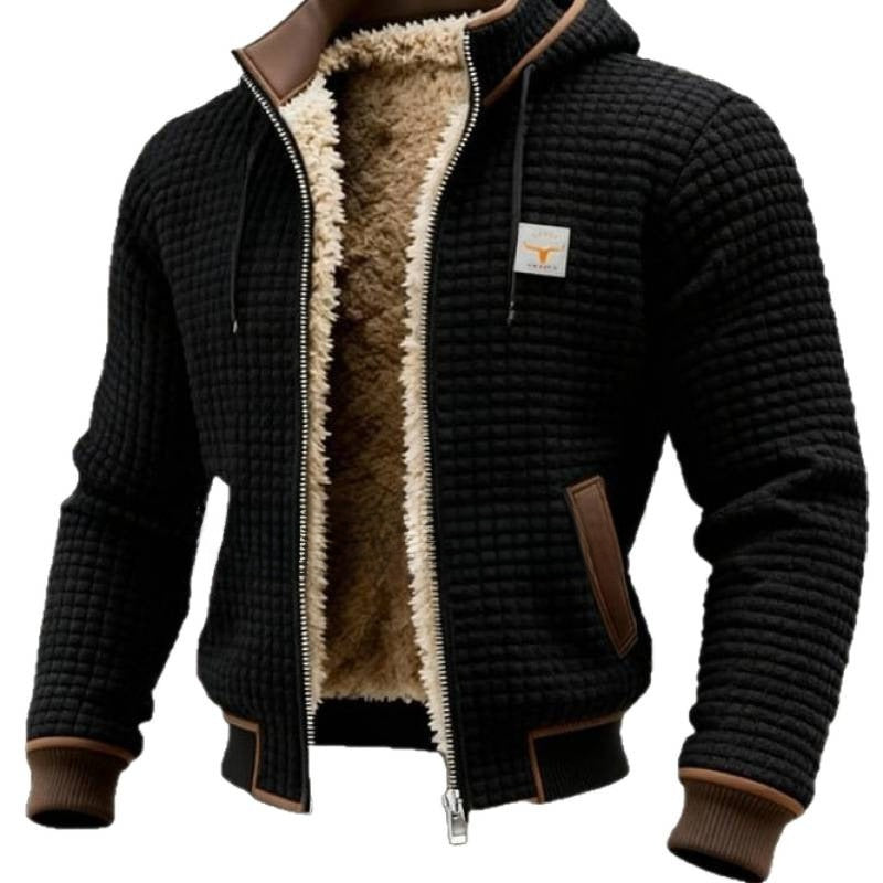 Men's Thickened Fleece-Lined Hooded Jacket Windproof Winter Outerwear