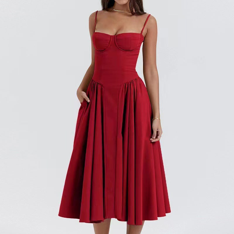 Suspender Mid-Length Dress with Chest Support