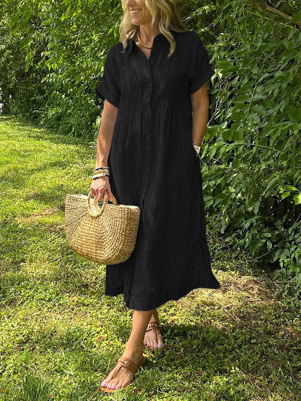 Womens Striped Short Sleeve Shirt Dress