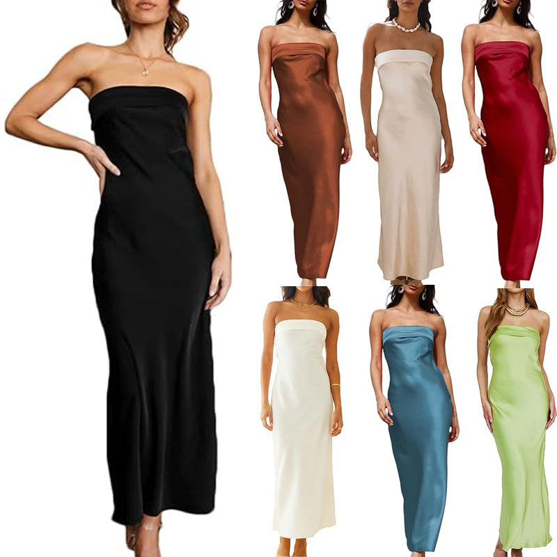 Womens Satin Backless Bodycon Dress