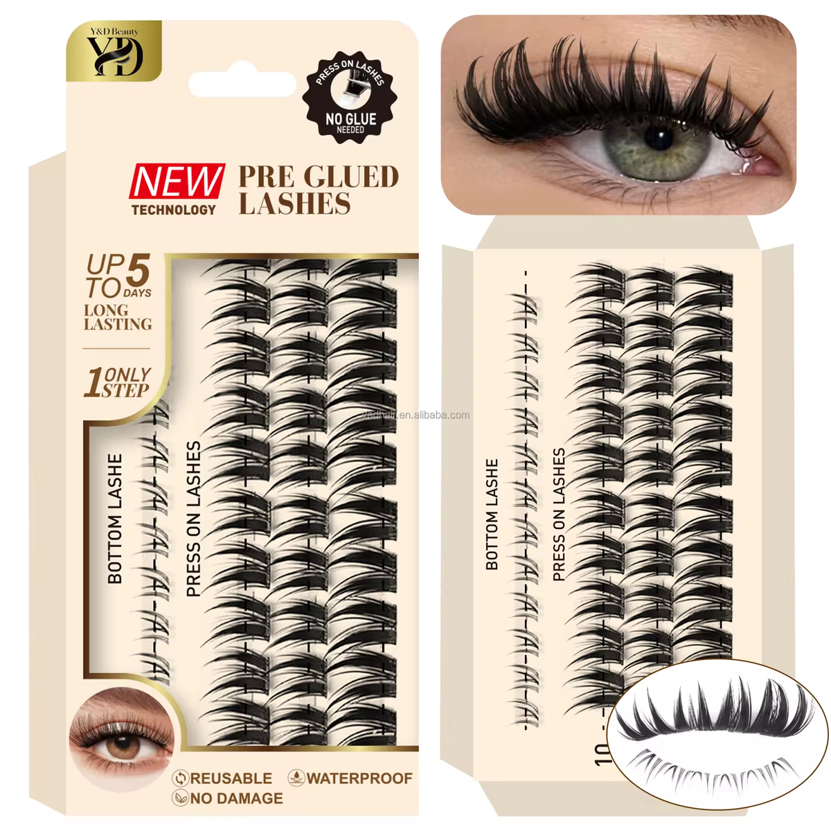 Press-type pre-applied adhesive eyelashes