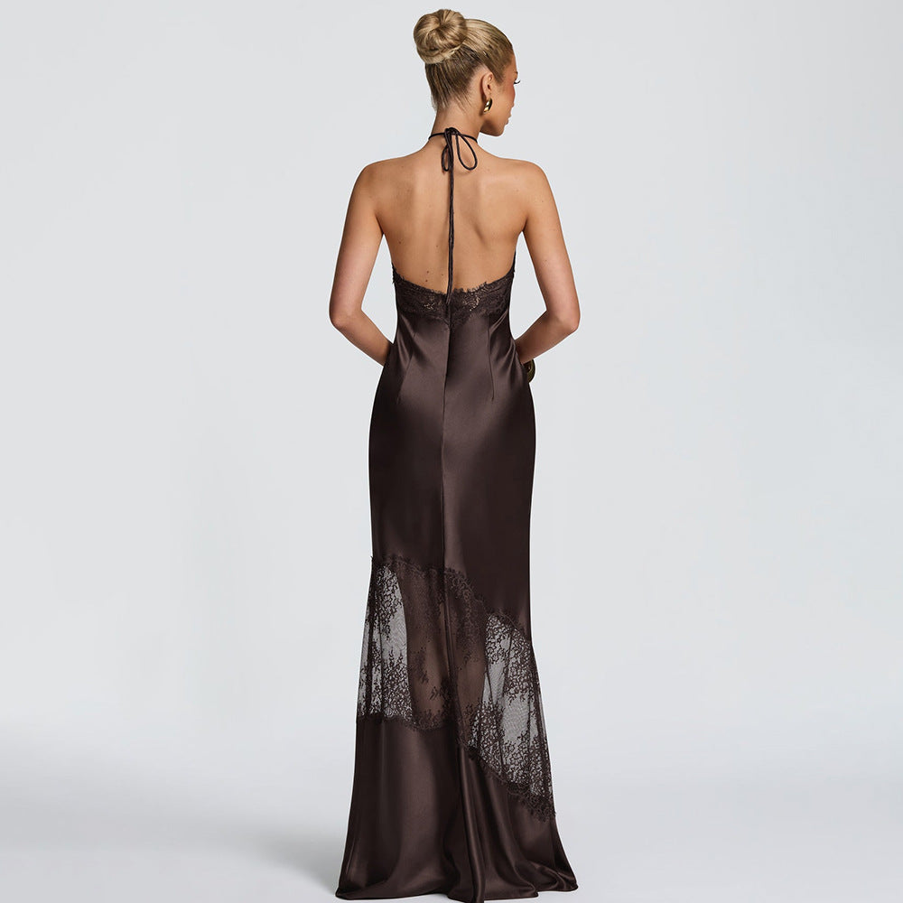 Womens Leopard Print Lace Fishtail Dress