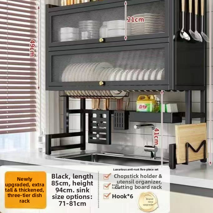 Double Layer Kitchen Sink Rack Dustproof Draining Storage Cabinet