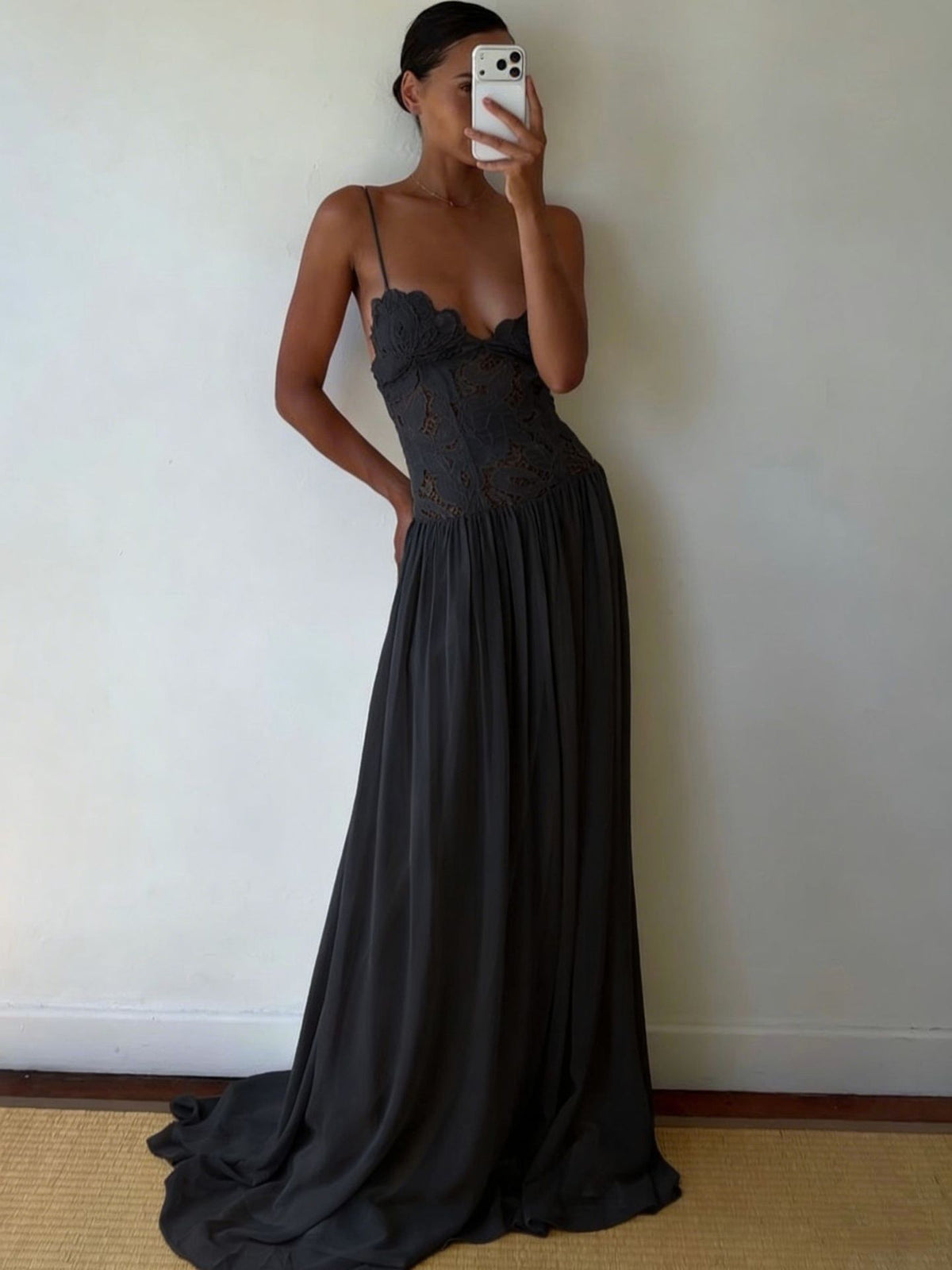 Floral Lace Strappy Long Dress