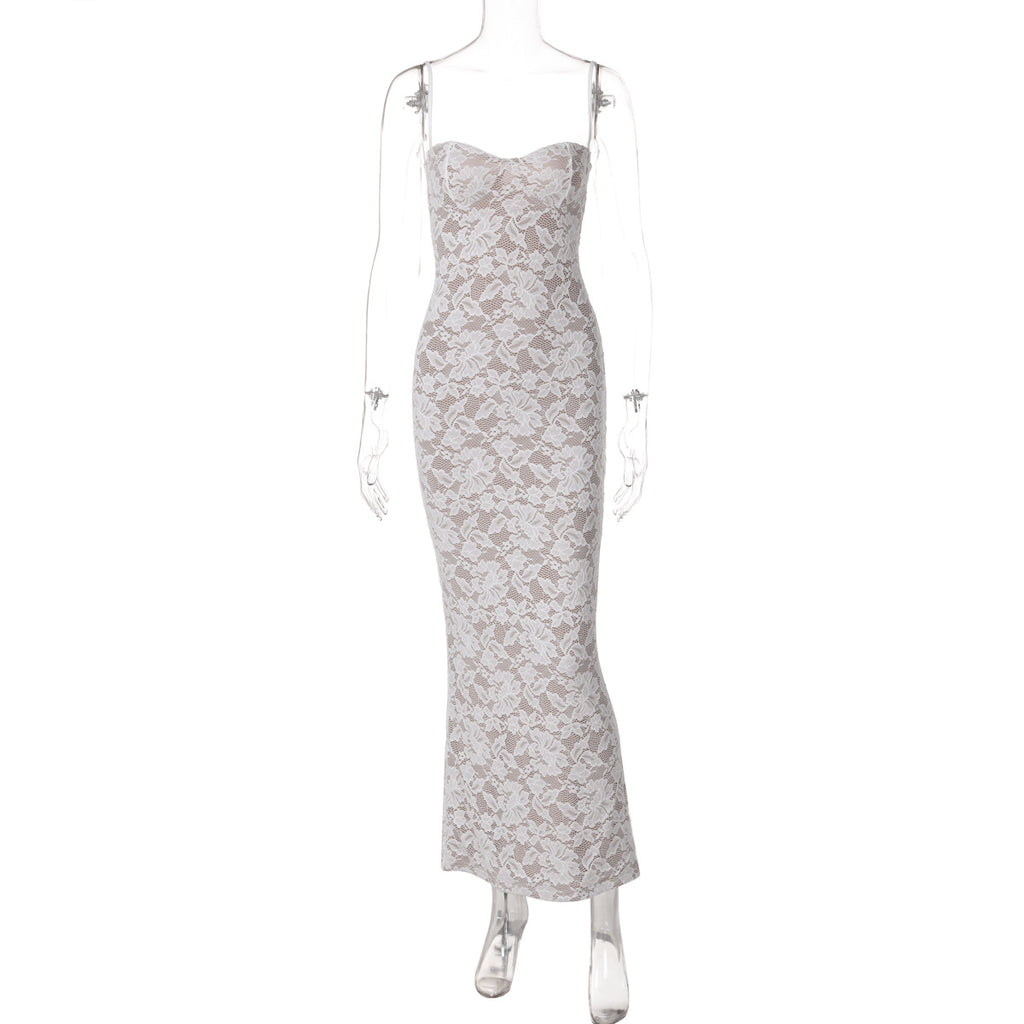 Lace Patchwork Strappy Backless Slip Dress