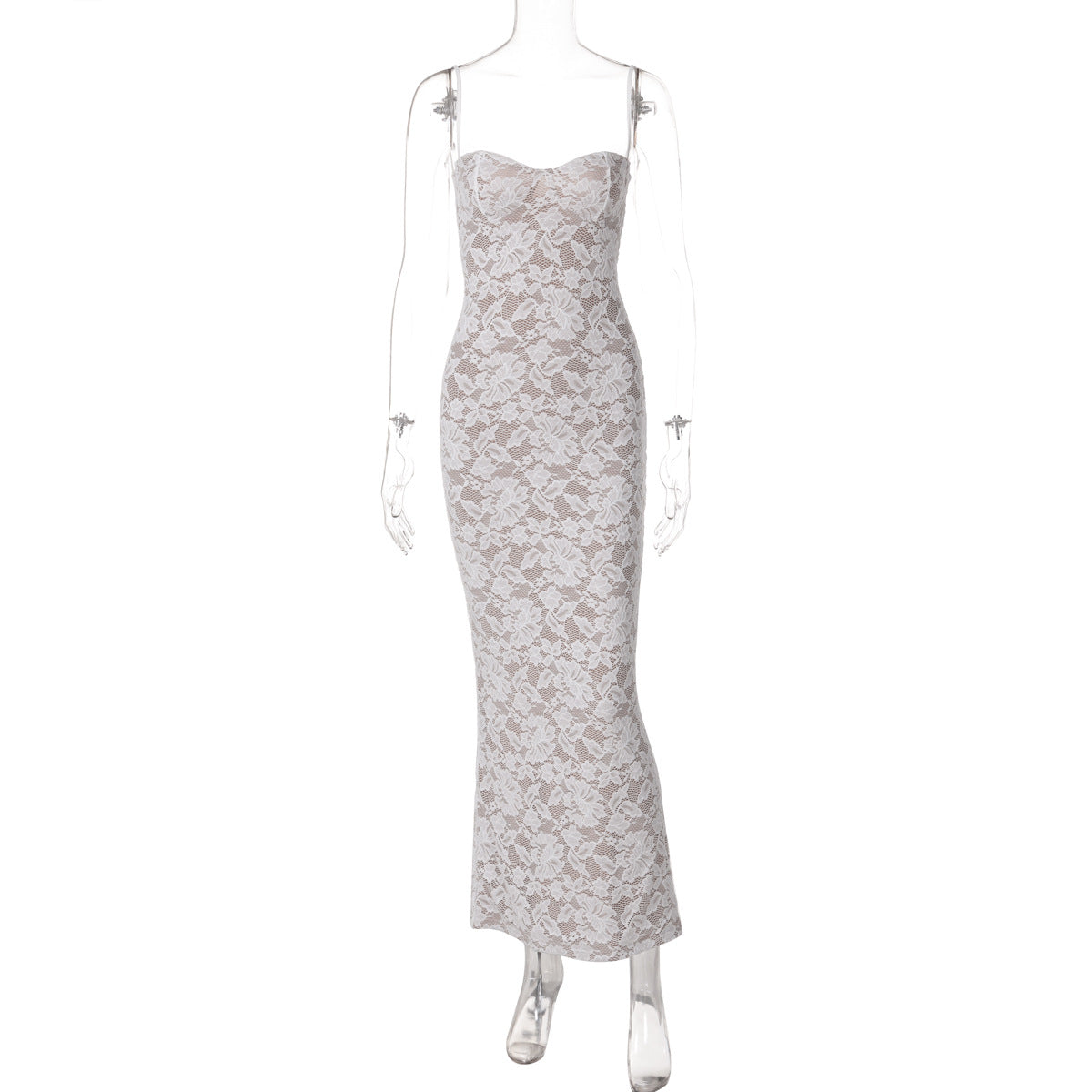 Lace Patchwork Strappy Backless Slip Dress