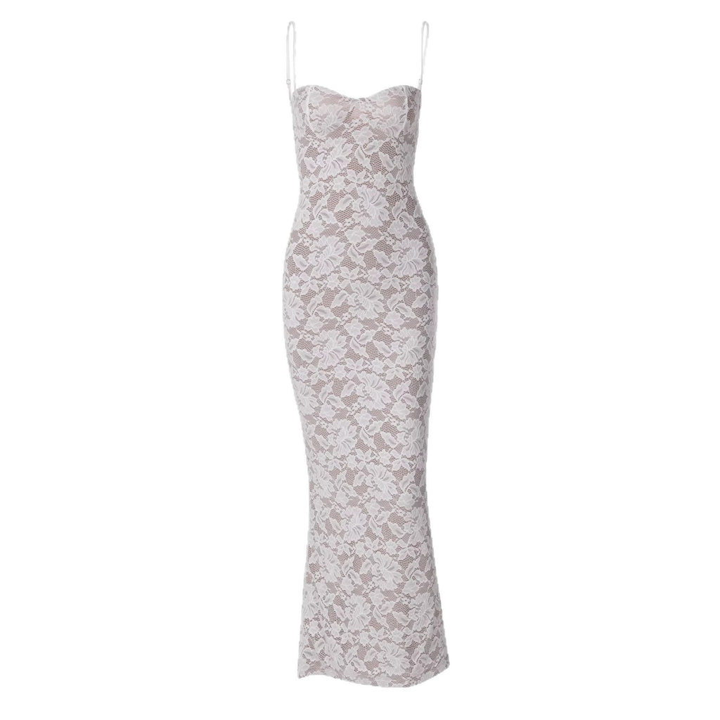 Lace Patchwork Strappy Backless Slip Dress