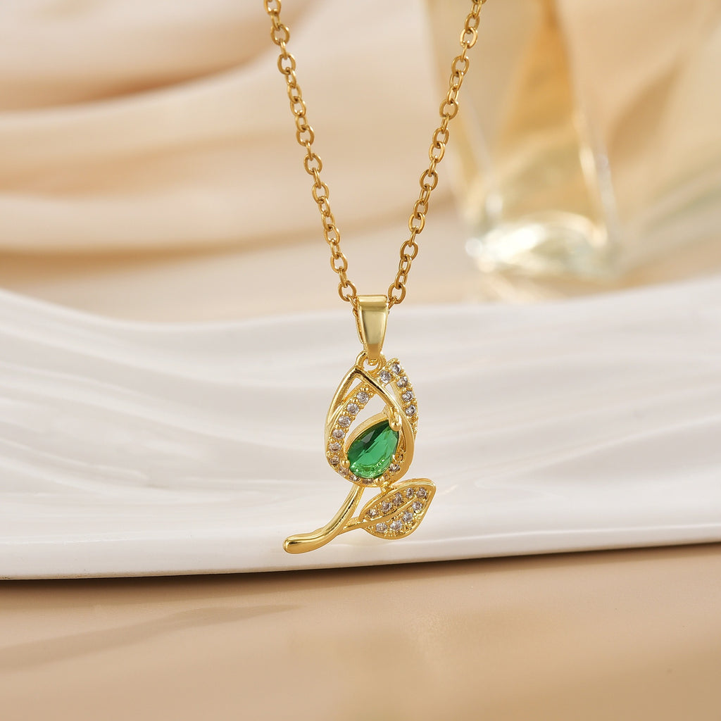 Tulip Flower Design Titanium Steel Necklace