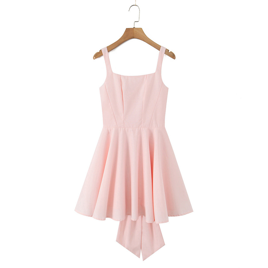 Square Neck Suspender Dress with Back Bow