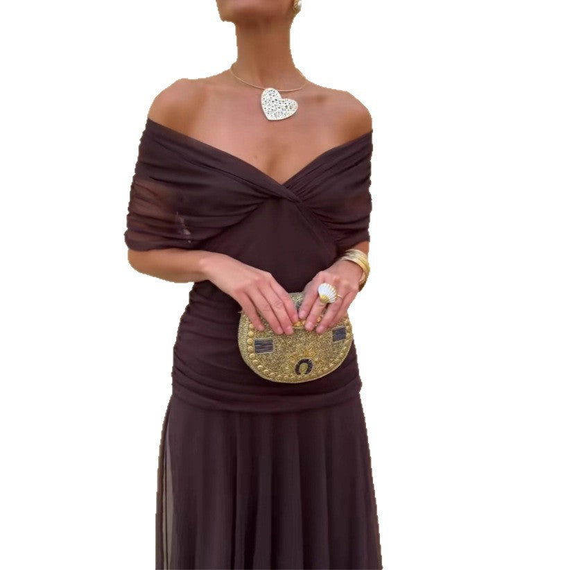 Women's Off-Shoulder Chiffon Dress with Lining Swing Dress
