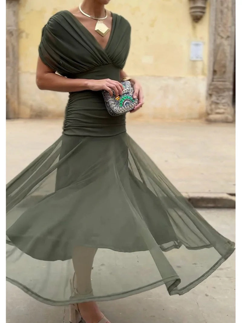 Women's Off-Shoulder Chiffon Dress with Lining Swing Dress