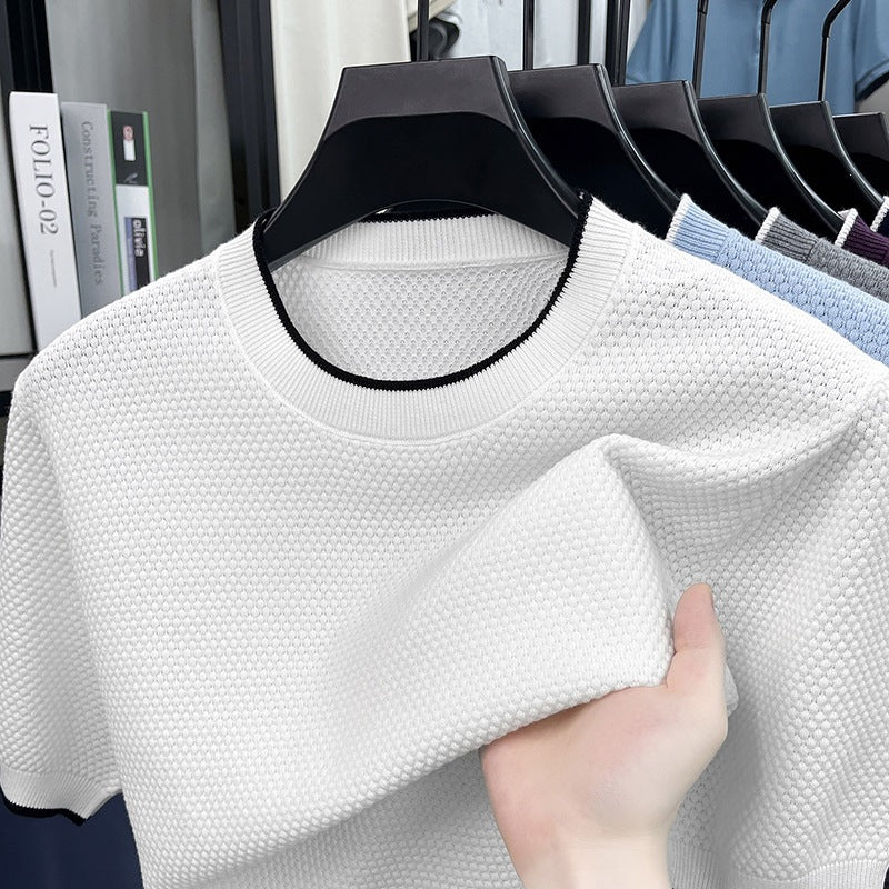 Mens Pineapple Pattern Cotton Knitted T-Shirt