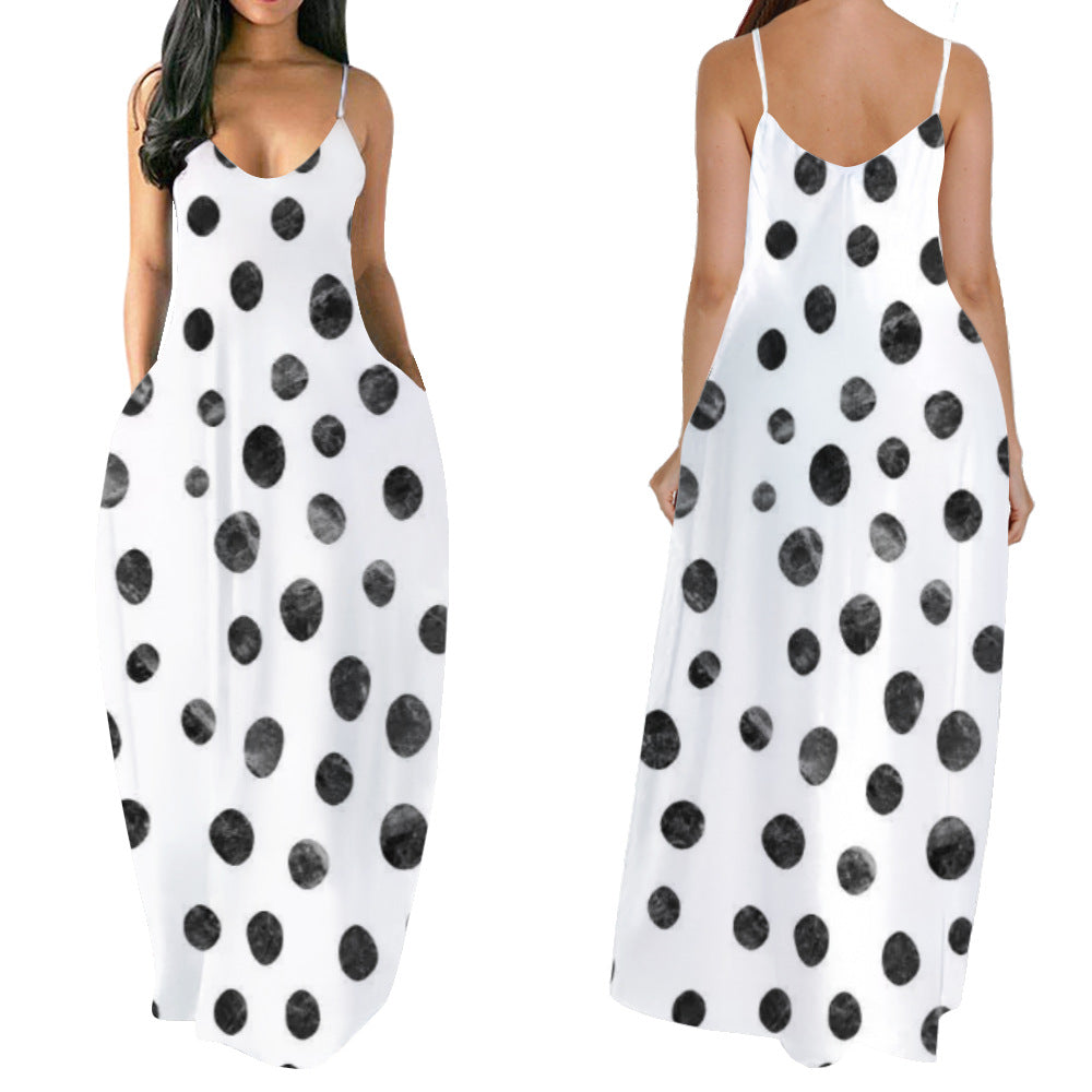 Polka Dot Spaghetti Strap Dress with Pockets