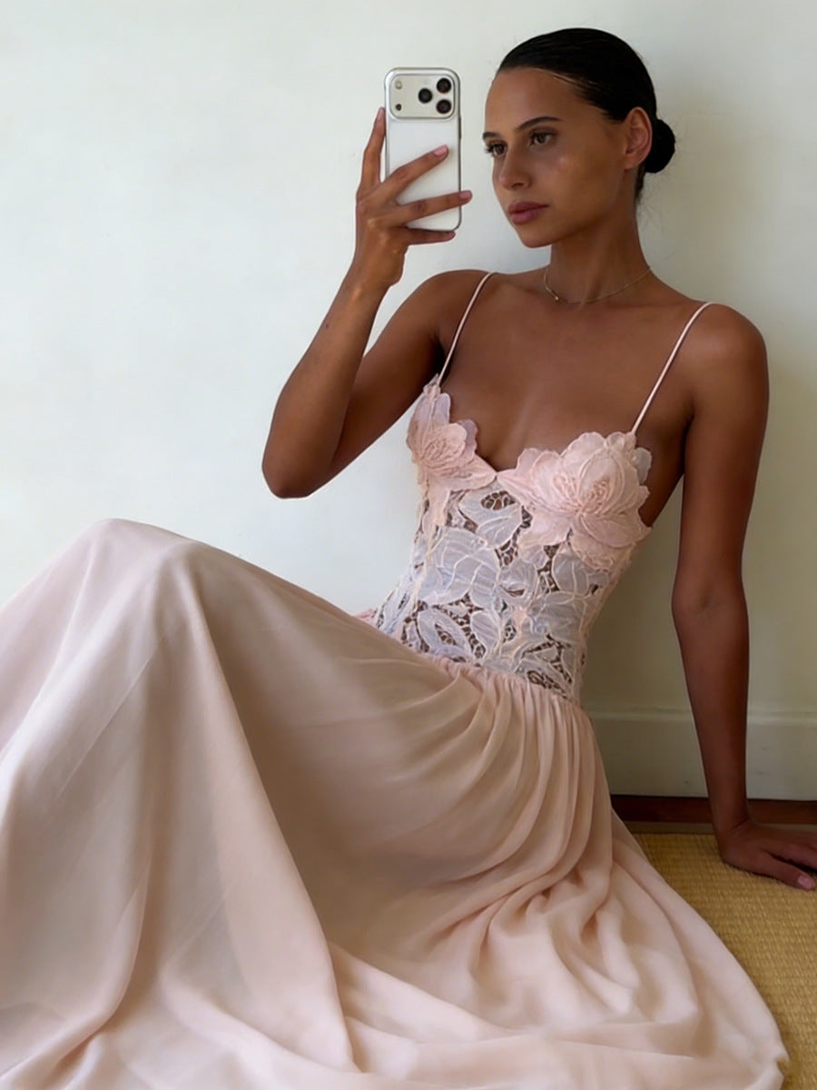 Floral Lace Strappy Long Dress