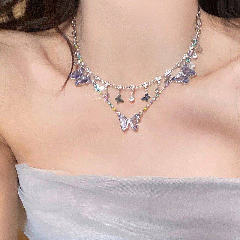 Zircon water-drop pendant with collar chain for the neck