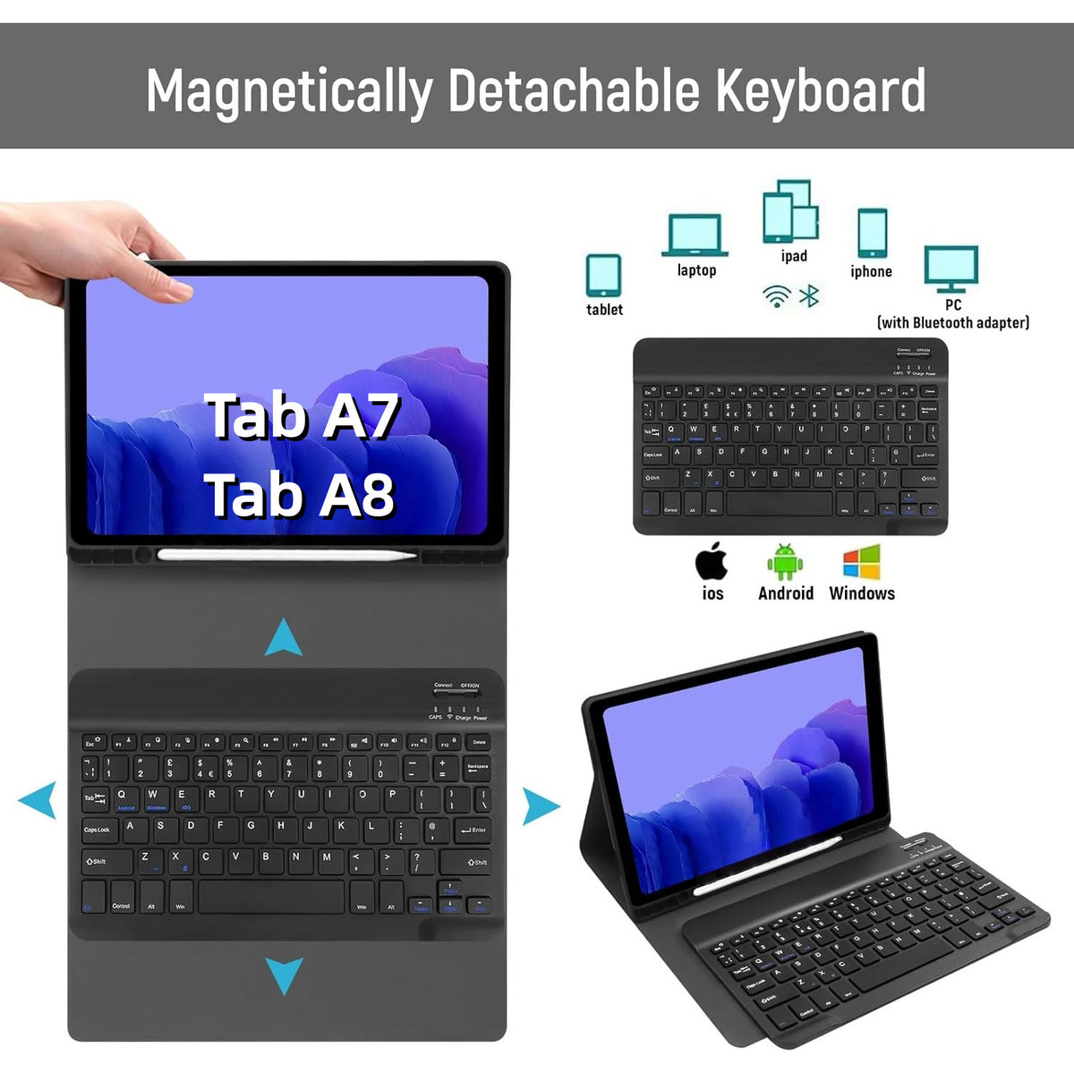 Samsung Galaxy Tab A7 A8 10.4 10.5 Inch Bluetooth Keyboard Case with Pen Slot Protective Cover