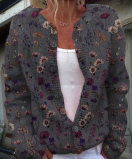 Womens 3D Printed Loose Cardigan