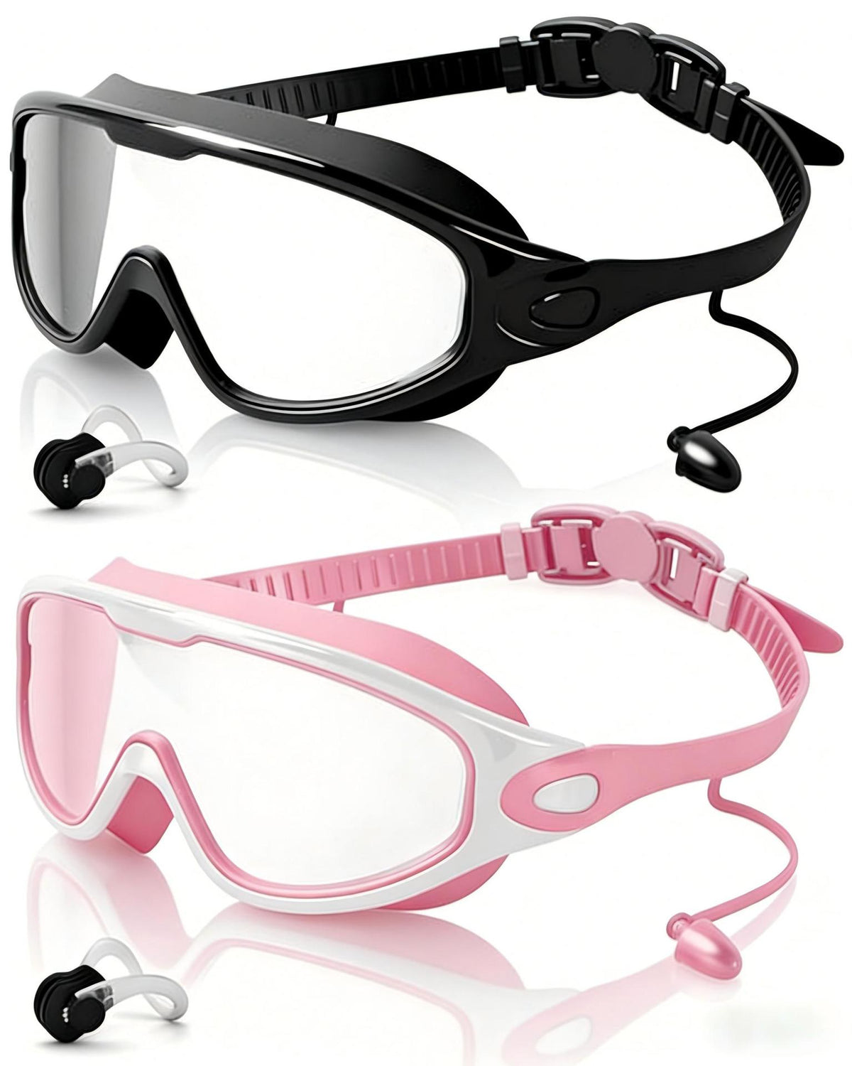 Large Frame Anti-Fog Swimming Goggles with Earplugs