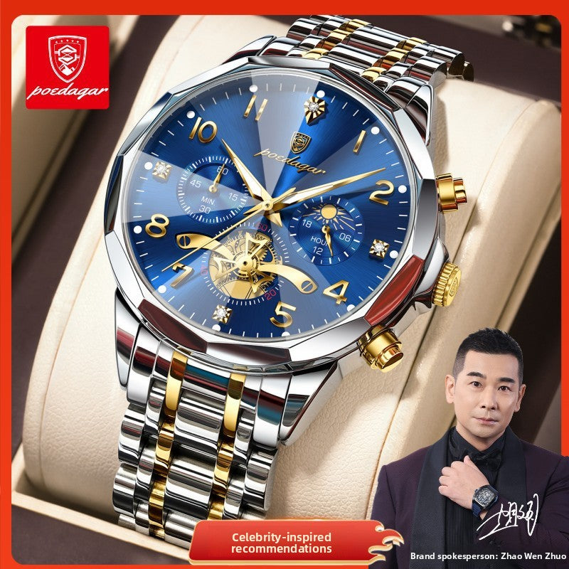 Multifunctional men's waterproof luminous chronograph business casual wristwatch