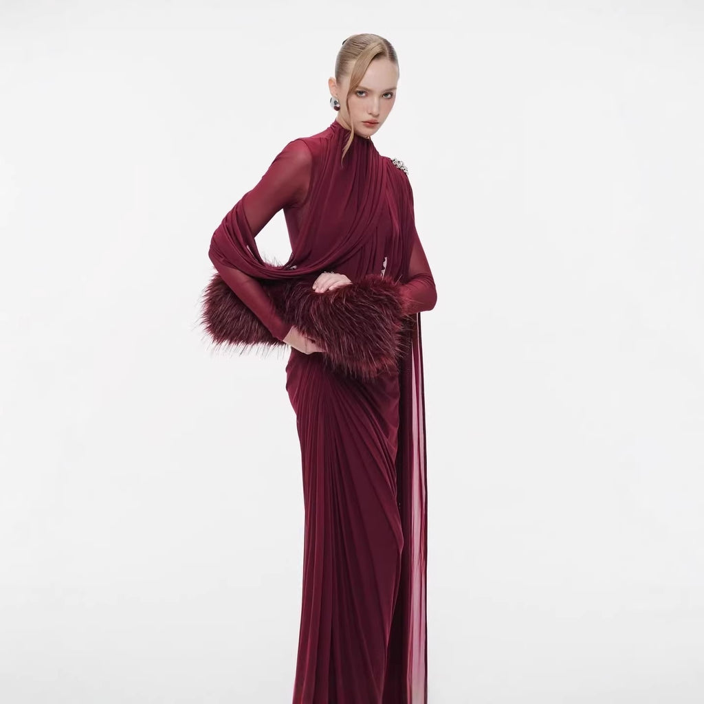 Spring and summer new slim waist pleated irregular temperament skirt