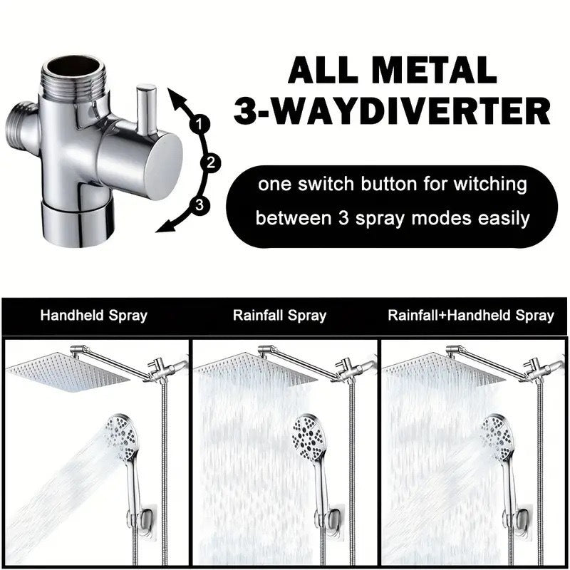 Stainless Steel Shower Set with 8 Functions and Extension Rod