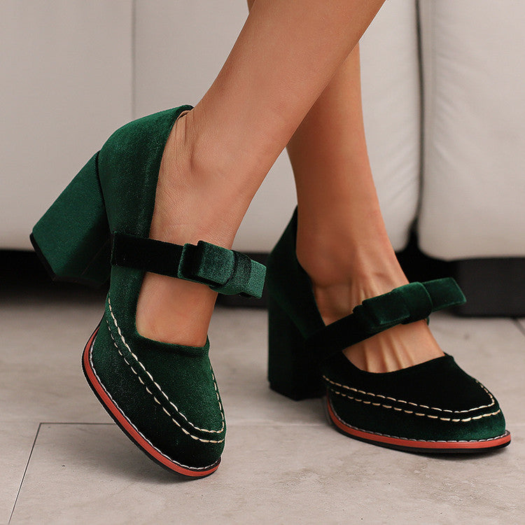 Fashion High Heels with Bowknot Slip On Round Toe Pumps