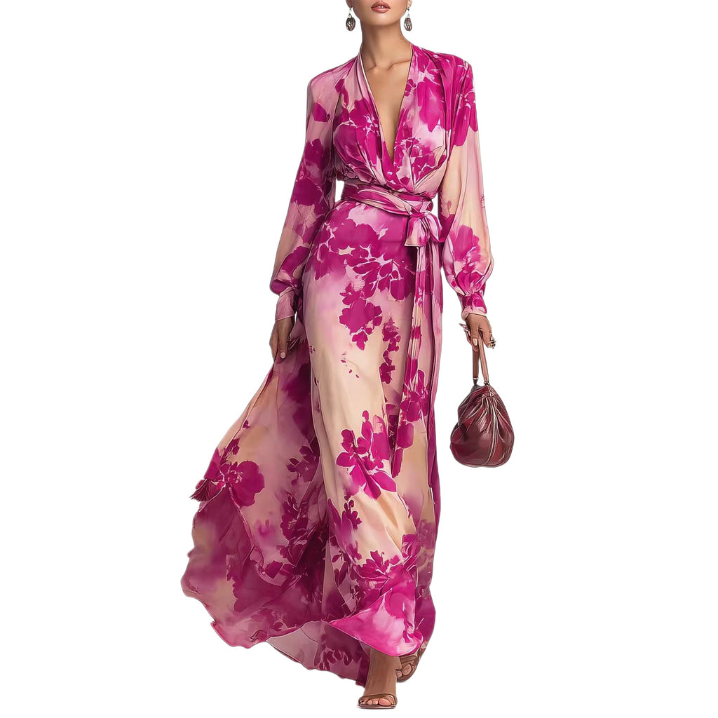 Floral Print Chiffon Tie Waist Dress