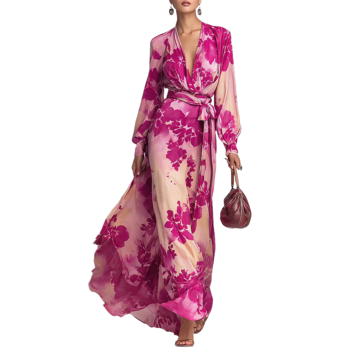 Floral Print Chiffon Tie Waist Dress