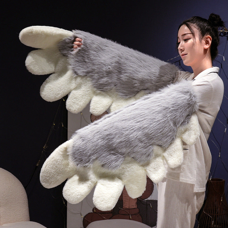 Kawaii Cat Paw Thickened Plush Winter Gloves and Wings Costume Accessories Set