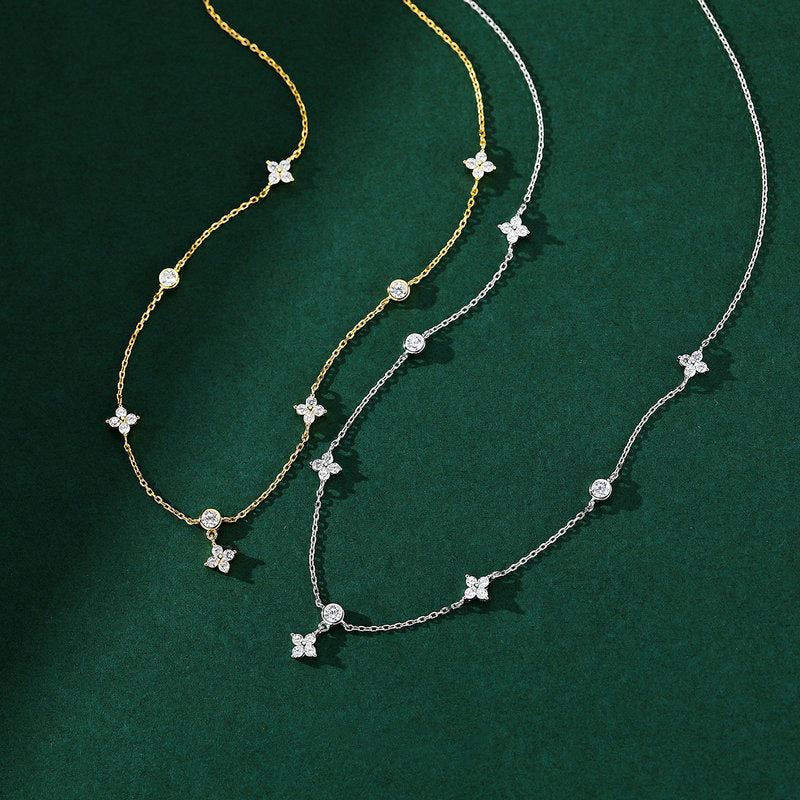 Round Diamond Four-Leaf Clover Necklace