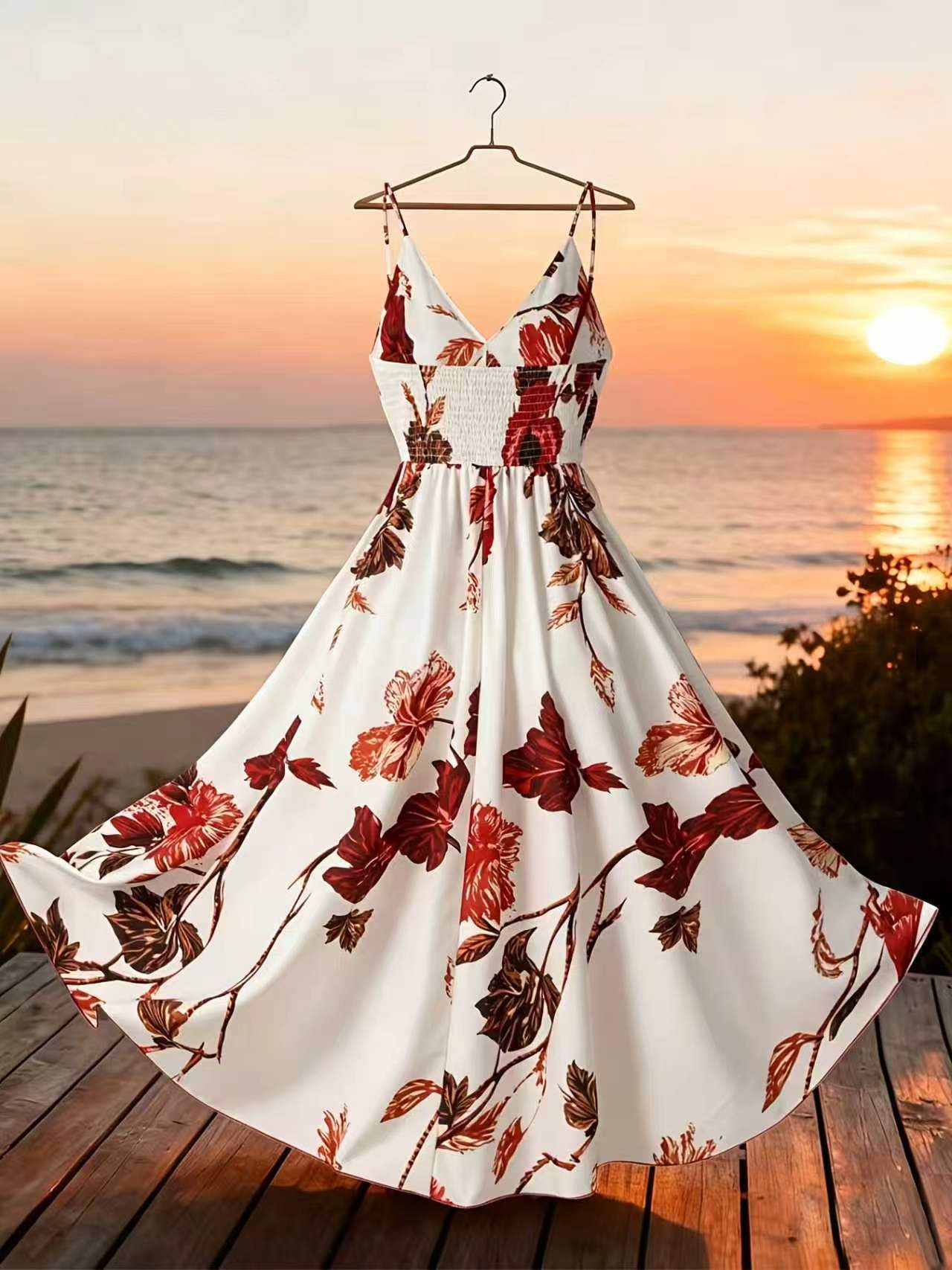 French Print Suspender Dress
