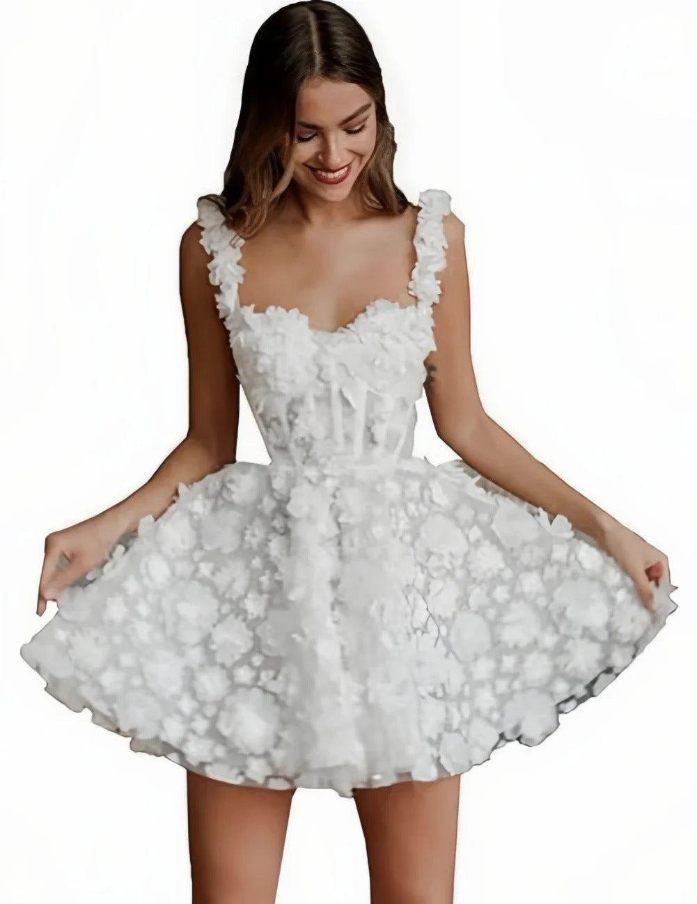 Short suspender wedding dress