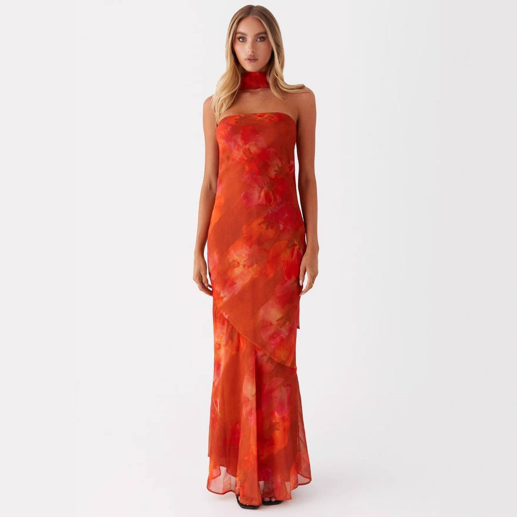 Floral Print Chiffon Bodycon Dress