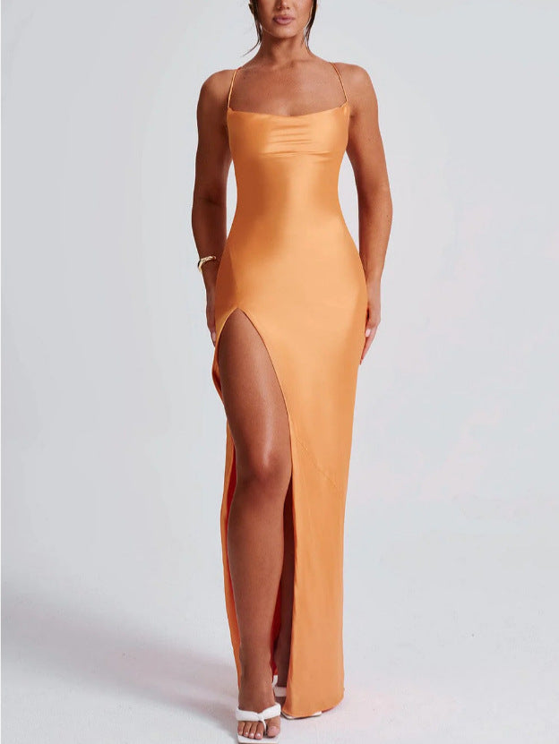 Sleeveless Strap Backless Long Dress