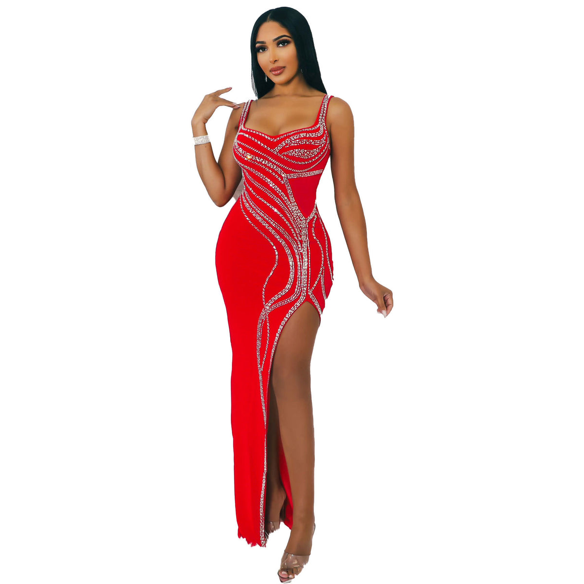 Sexy Diamond Slit Elastic Bodycon Dress