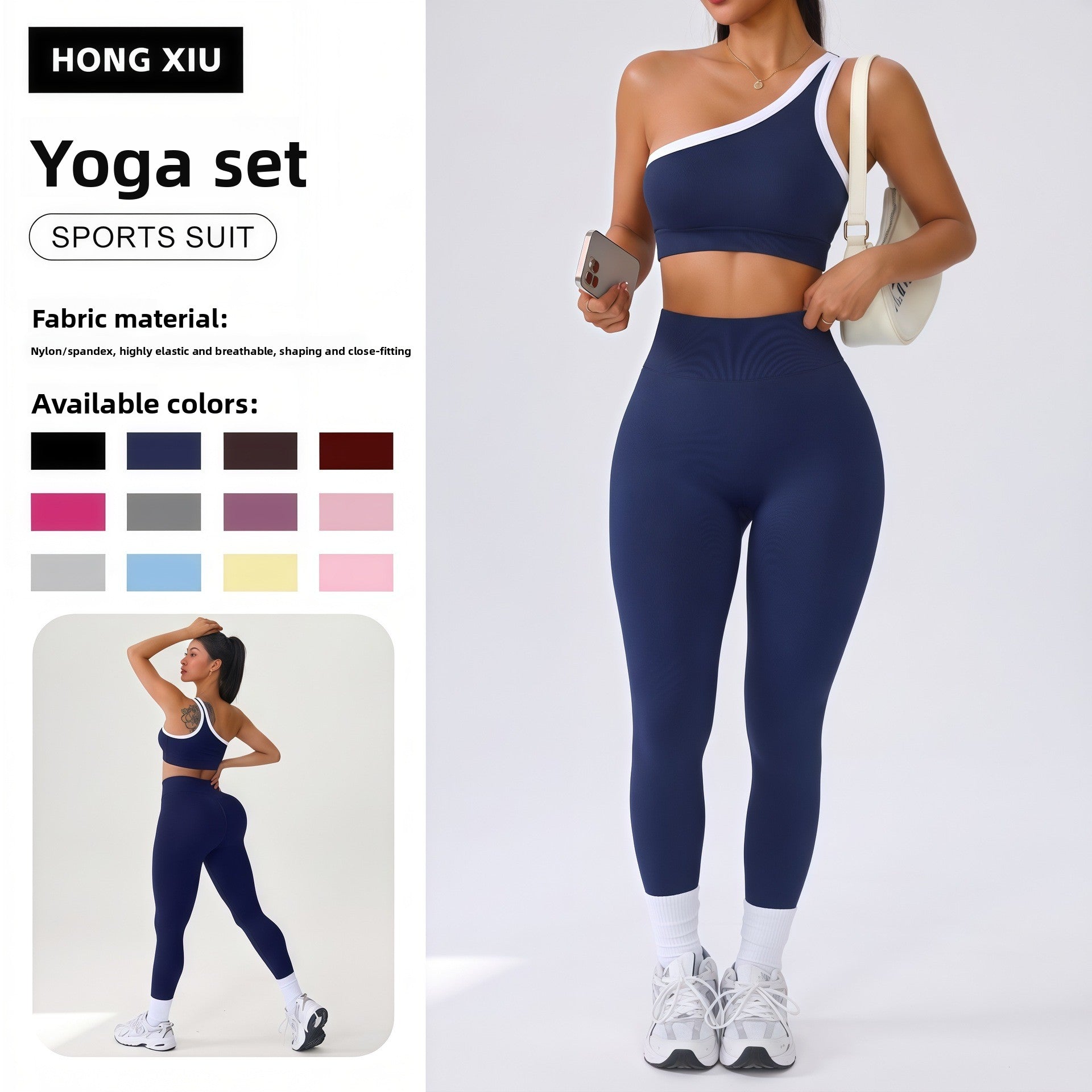 Womens Yoga Outfit Set One Shoulder Sportswear
