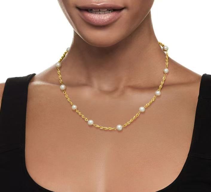 Freshwater Pearl Necklace with 925 Silver Chain