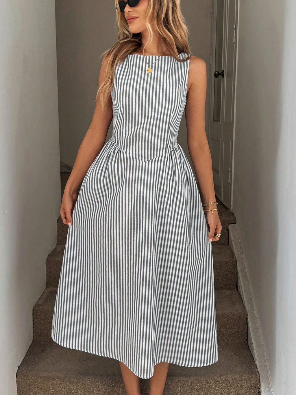 Vertical Stripe Sleeveless Dress