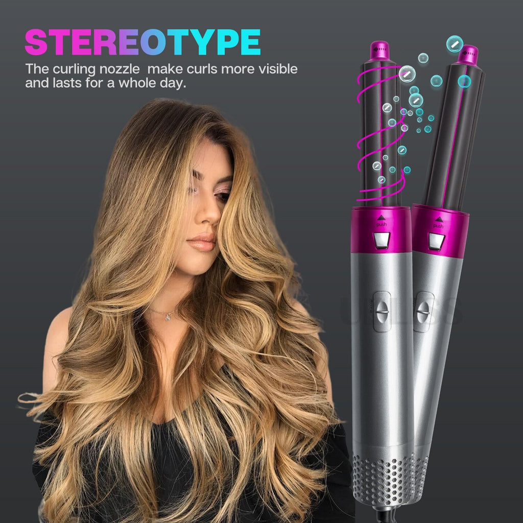 Five-in-one hot blowing comb automatic ironing coil straightening plate hair suction stick