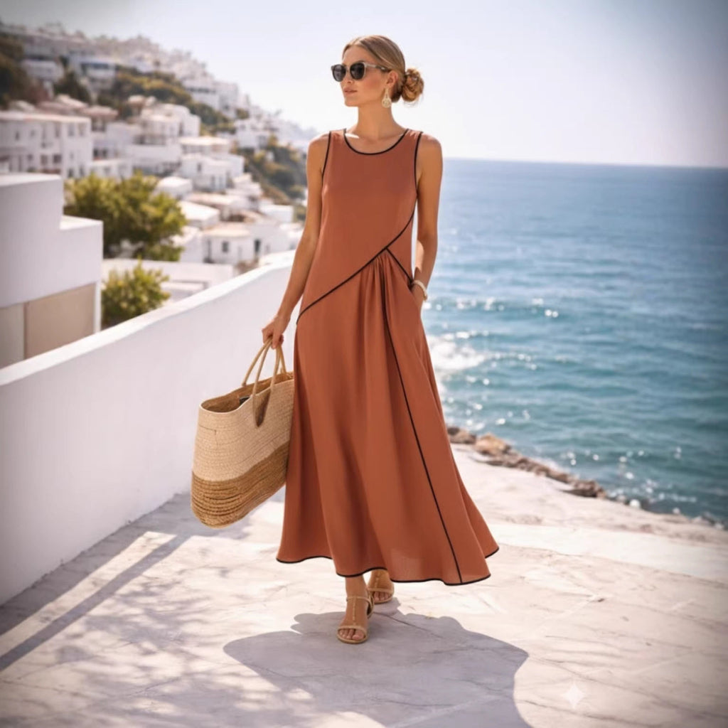 Contrast Hem A-Line Sleeveless Long Dress