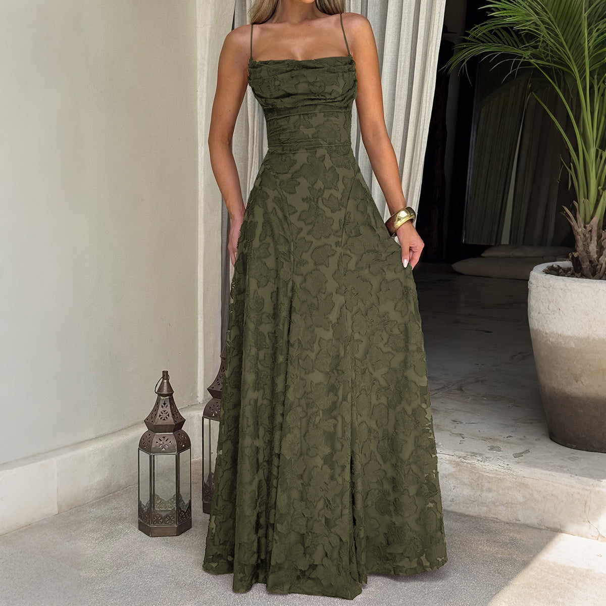 Elegant Suspender High Waist Long Dress