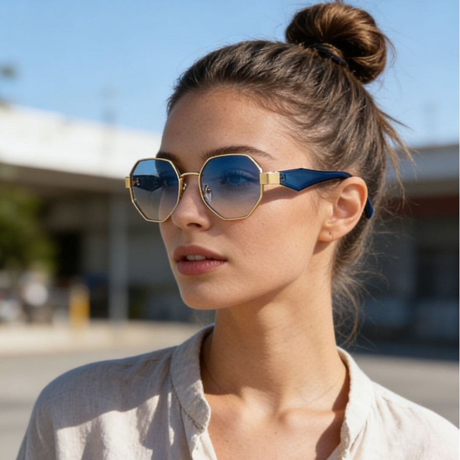 Polygon Metal Sunglasses with UV Protection